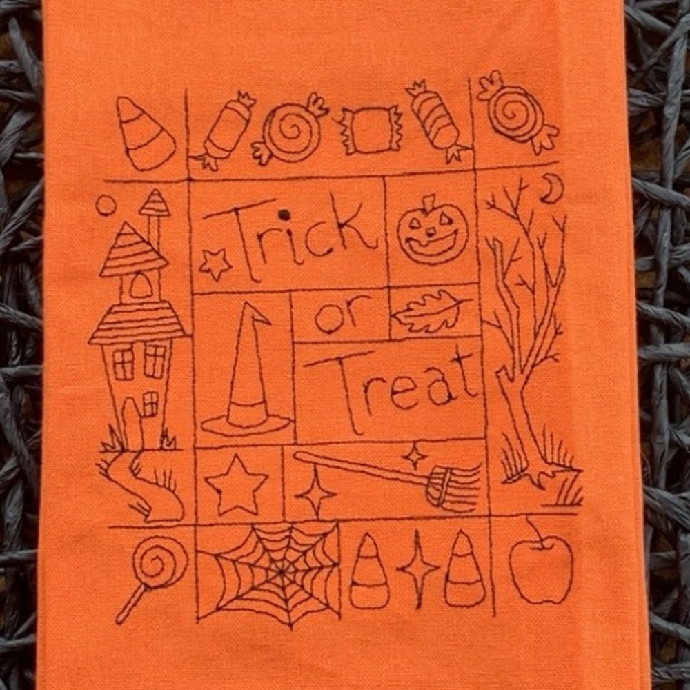 New Halloween embroidered  Orange Kitchen Towel